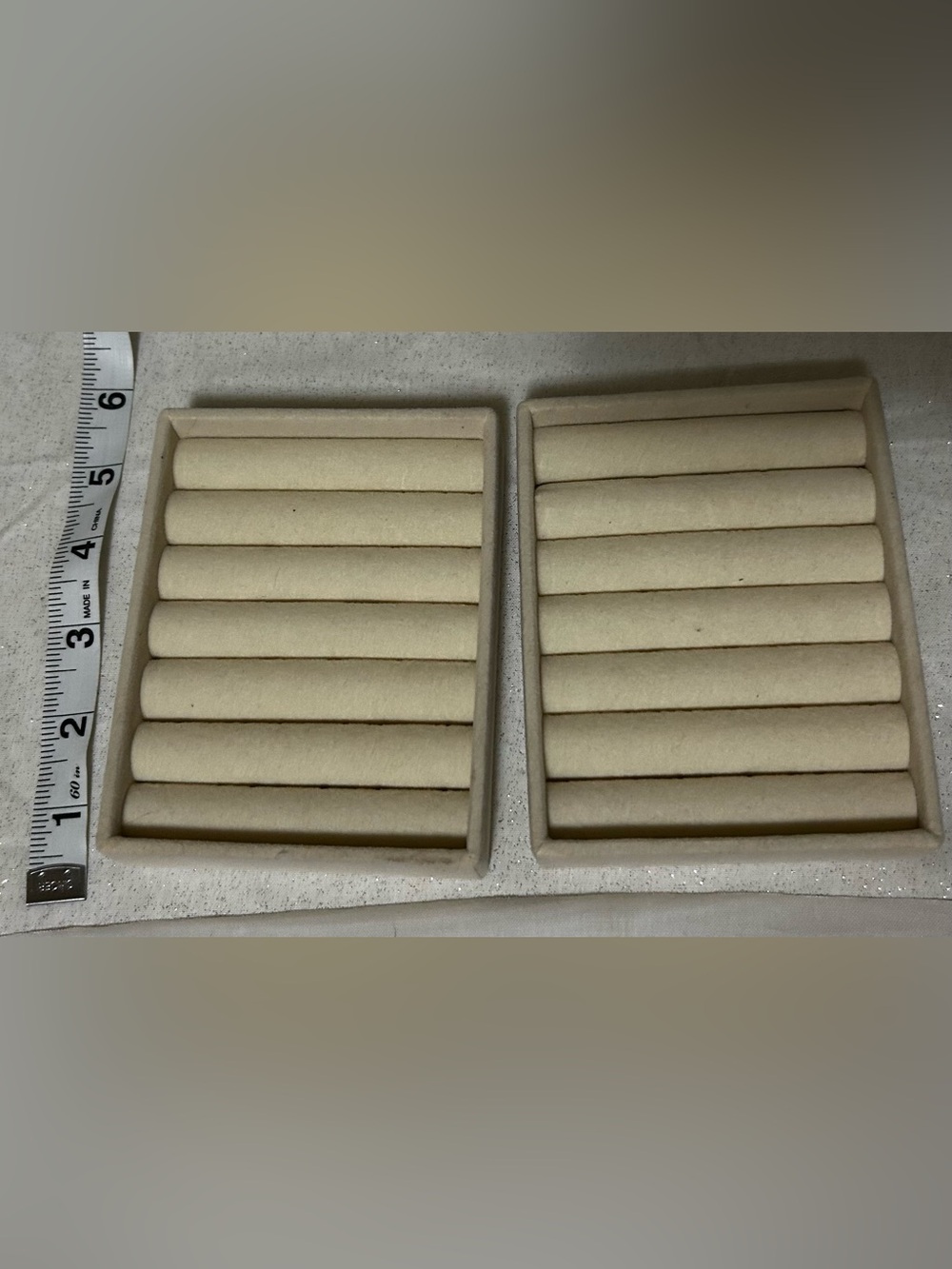Beige Velvet Ring Display Tray Set - Jewelry Storage Organizer